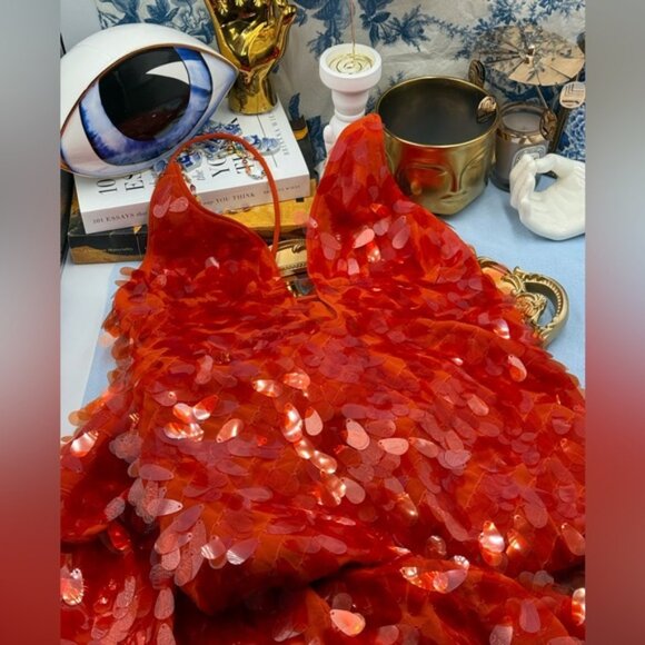 🆕 MISHA COLLECTION 🧿 NWOT Red Sapphire Sequins Maxi Dress, Sz M US 6 - Picture 12 of 14